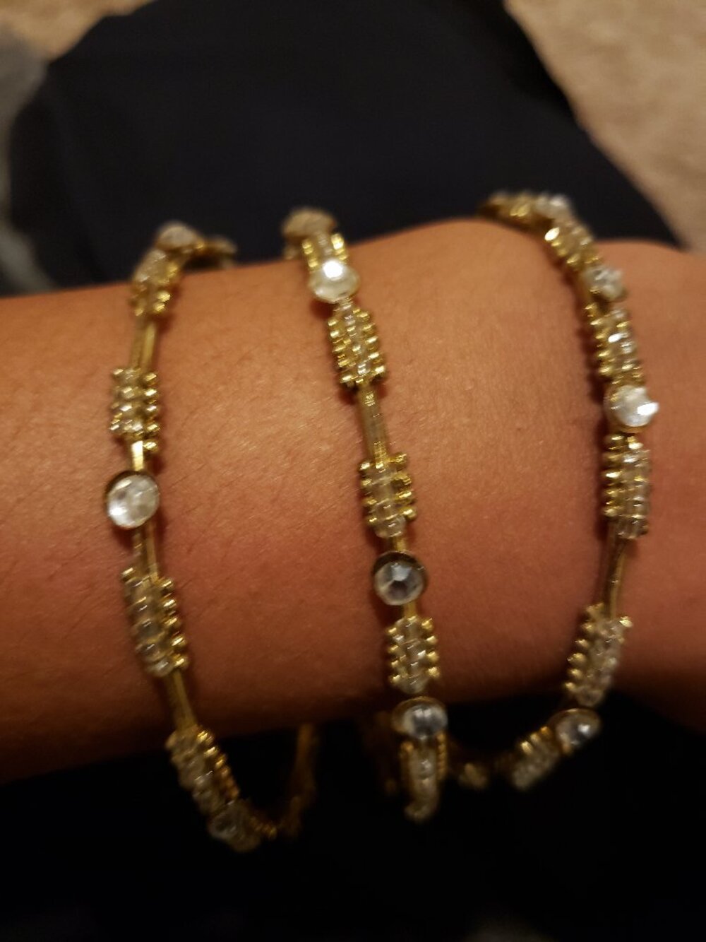 Rhinestones & Heart Bell Charms Bangles
